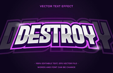 Fototapeta na wymiar Esports destroy purple editable text effect
