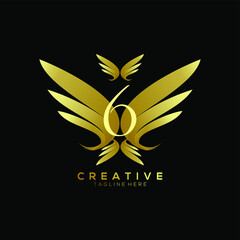 Number 6 Luxury Gold Wing Logo Template