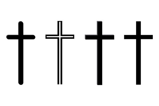Vector image of crosses. Thin crucifix. Outline religious sign. Stock Photo.