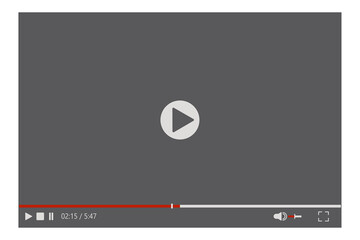 The frame of the playing video player. Playback control buttons. Vector user interface layout. Stock Photo.