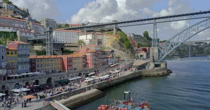 Aerial View of the Riverside Area in Porto, with D. Luis Bridge, Portugal