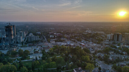 Aerial Sunset over City