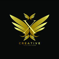 Letter X Luxury Gold Thin Wing Logo Template