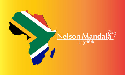 Vector illustration,banner or poster of Nelson Mandala Day. Flag of South Africa in the shape of a African continent. Nelson Mandala Day concept.