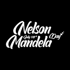 Nelson Mandela day hand-written text, words, typography, calligraphy, hand-lettering. Vector hand-writing in one color, for banner, poster, sticker, label, tagline, title, headline, emblem. - obrazy, fototapety, plakaty