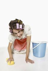 Woman scrubbing the floor