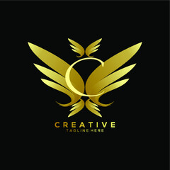 Letter C Luxury Gold Thin Wing Logo Template