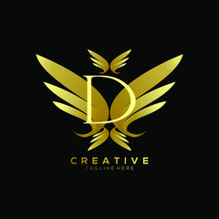 Letter D Luxury Gold Thin Wing Logo Template