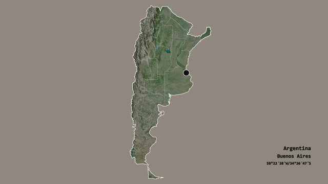 Chaco, province of Argentina, with its capital, localized, outlined and zoomed with informative overlays on a satellite map in the Stereographic projection. Animation 3D
