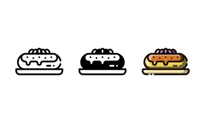 Eclair cake icon. With outline, glyph, and filled outline style
