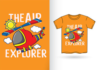 Hand drawn cute helicopter for t shirt