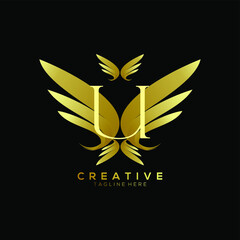 Letter U Luxury Gold Thin Wing Logo Template