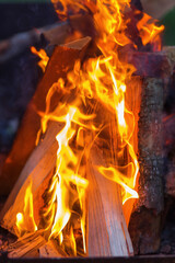 Burning charcoal in the fire for barbecue