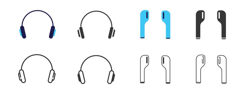 headphones and ear pods vector icon set
