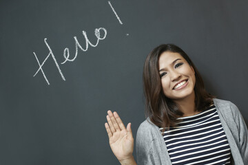 Woman saying Hello