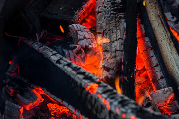 Burning charcoal in the fire for barbecue