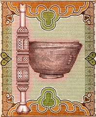 Geometric and ornamental guilloche patterns and designs with native motives. Portrait from Mauritania 200 Ouguiya 2006 Banknotes. Collection. - obrazy, fototapety, plakaty