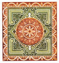 Geometric and ornamental guilloche patterns and designs with native motives. Portrait from Mauritania 200 Ouguiya 2006 Banknotes. Collection. - obrazy, fototapety, plakaty
