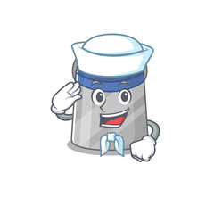 Smiley sailor cartoon character of face shield wearing white hat and tie