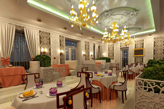 Interior design of a cafe bakery, made in the programs of the Archicad and Artlantis, eclecticism.
