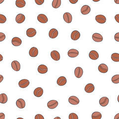 Coffee beans. Cartoon print. Seamless vector pattern (background).