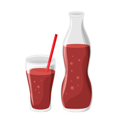 Glass and bottle. Soft carbonated drink. Vector illustration isolated on white background.