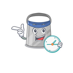 mascot design style of face shield standing with holding a clock