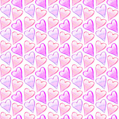 Seamless pattern with watercolor hearts. Romantic love hand drawn backgrounds texture. For greeting cards, wrapping paper, wedding, birthday, fabric, textile, Valentines Day, mothers Day, easter