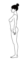 Naked woman full body illustration. Depiction from the side.