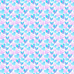 Seamless pattern with watercolor hearts. Romantic love hand drawn backgrounds texture. For greeting cards, wrapping paper, wedding, birthday, fabric, textile, Valentines Day, mothers Day, easter