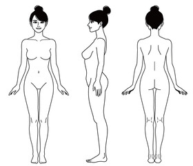 Naked woman. Set of full body illustrations.
