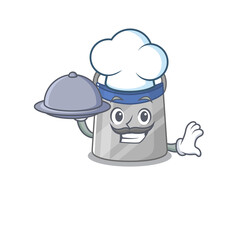 mascot design of face shield chef serving food on tray