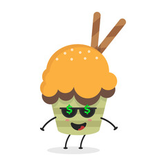 Cute flat cartoon cupcake illustration. Vector illustration of a cute cupcake with a smiling expression. Cute cake mascot design