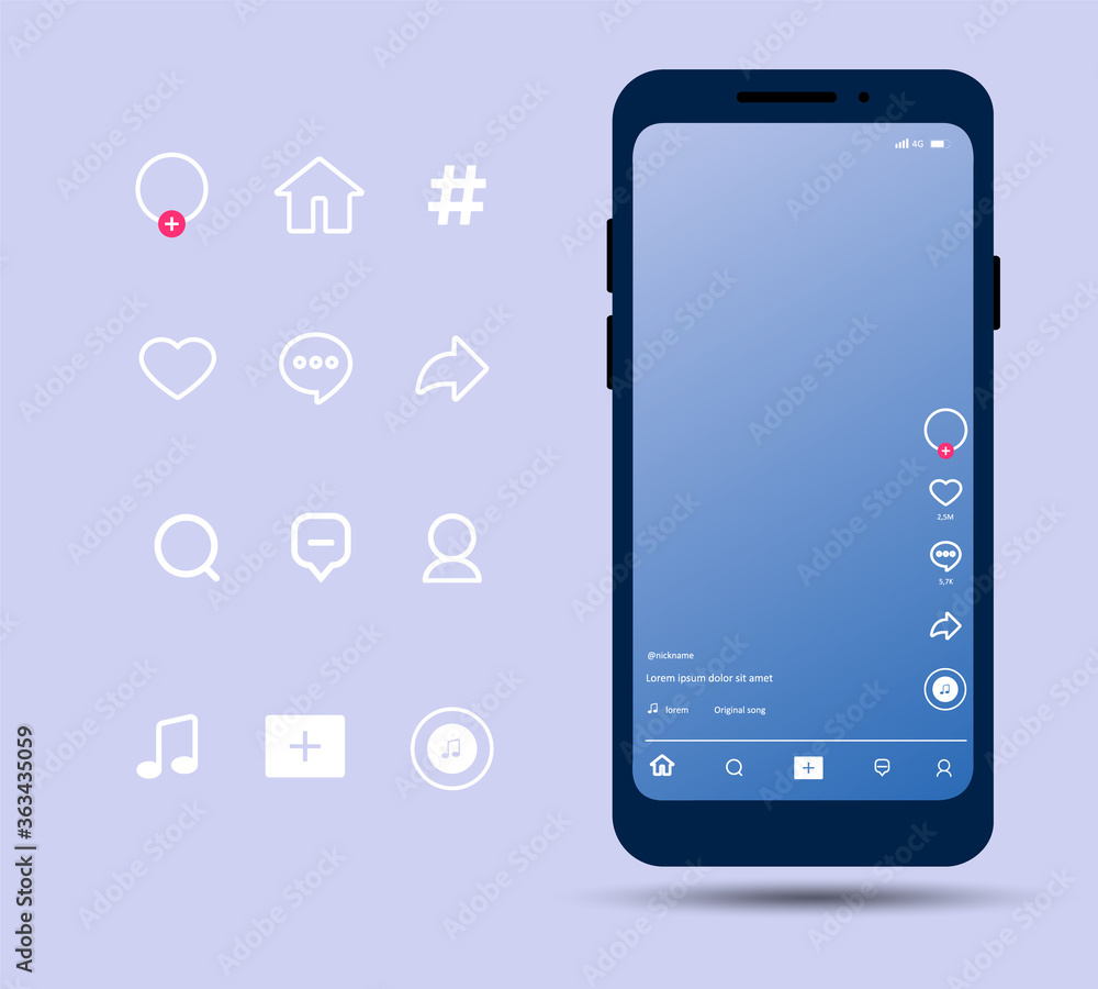 Aufkleber user interface concept of social media. web buttons layouts. mockup application page, ui, app. scree