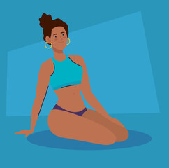 woman afro with swimsuit, summer vacation season vector illustration design