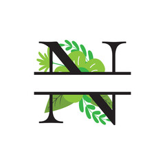 Monogram floral split letter vector design
