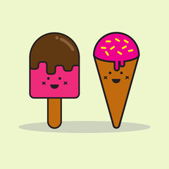 Funny ice cream illustration design concept of food and drink