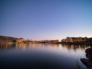 Fototapeta premium Sunset view of some beautiful building at Lake Las Vegas