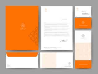 Branding identity template corporate company design, Set for business hotel, resort, spa, luxury premium logo, Orange colour, vector illustration