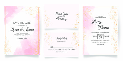 Beautiful wedding card invitation template set with splash watercolor