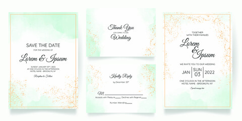 Beautiful wedding card invitation template set with splash watercolor