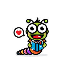 cute caterpillar vector design holding a book