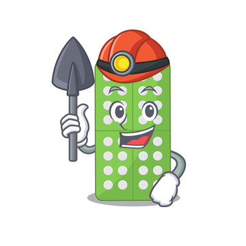 Medicine pills cartoon image design as a miner with tool and helmet