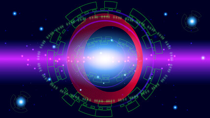 Obraz premium UI Hi-tec interface blue abstract digital technology with glowing particles, vector illustration