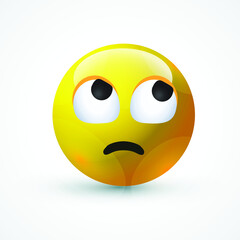 vector round yellow cartoon bubble Eye Roll emoticons comment social media Facebook Instagram Whatsapp chat comment reactions, icon template face emoji character message