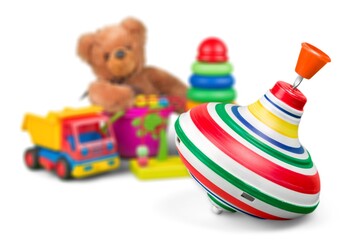 Vintage toy top spinning and different toys