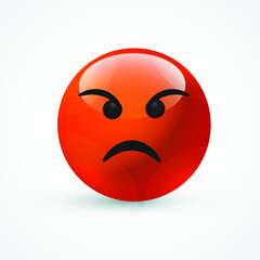 vector round Red cartoon bubble Angry Grumpy Mad emoticons comment social media Facebook Instagram Whatsapp chat comment reactions, icon template face emoji character message