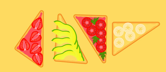 lunch with triangle sandwiches on white table background top view