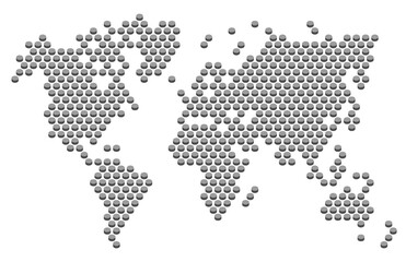 perspective flat button of dotted world map,grayscale button on white background,vector and illustration
