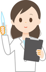 白衣　女性　検温　体温計